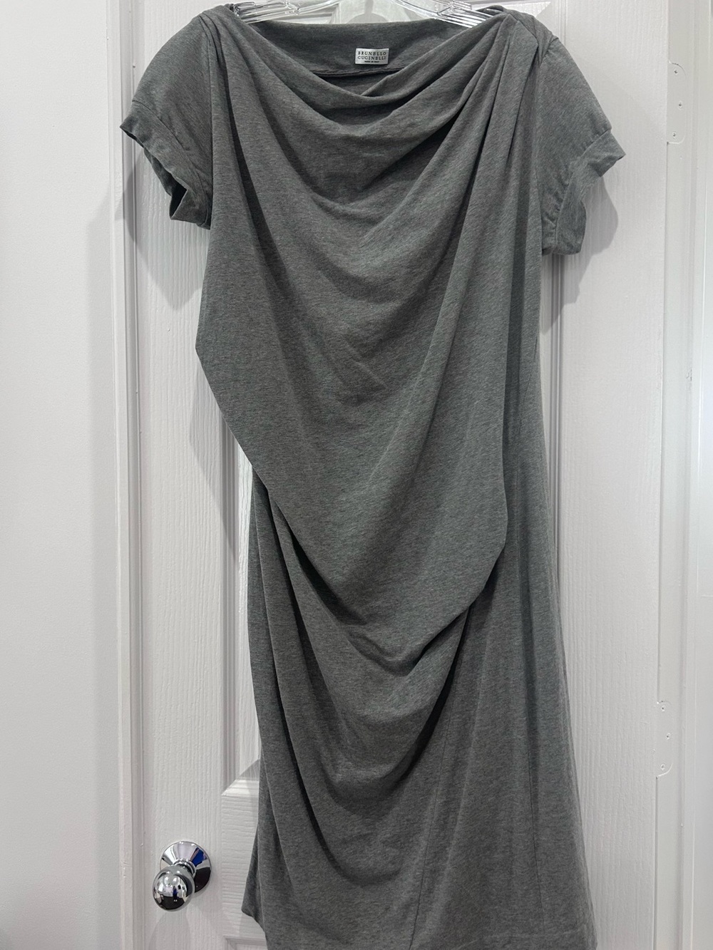 Brunello Cucinelli Draped Gray Ruched Short Sleeve Women’s Dress